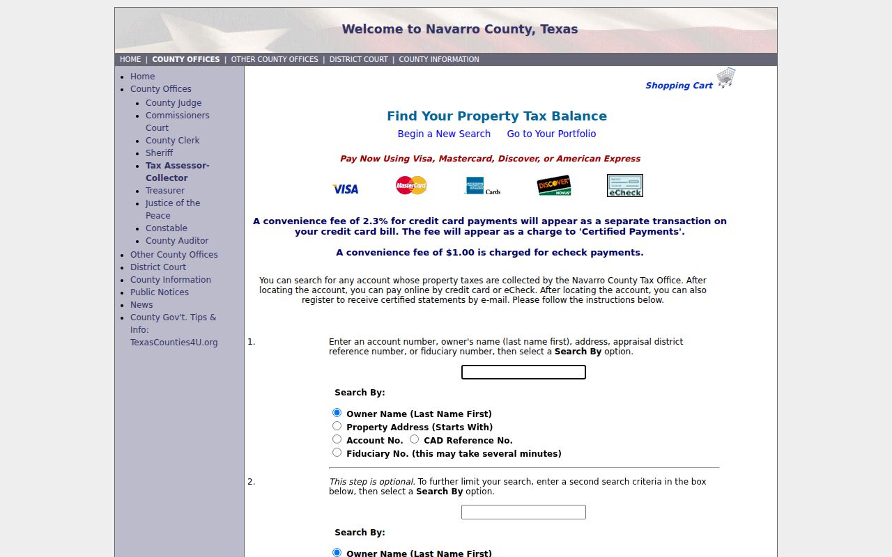 Corsicana residents directory Navarro tax assessor search