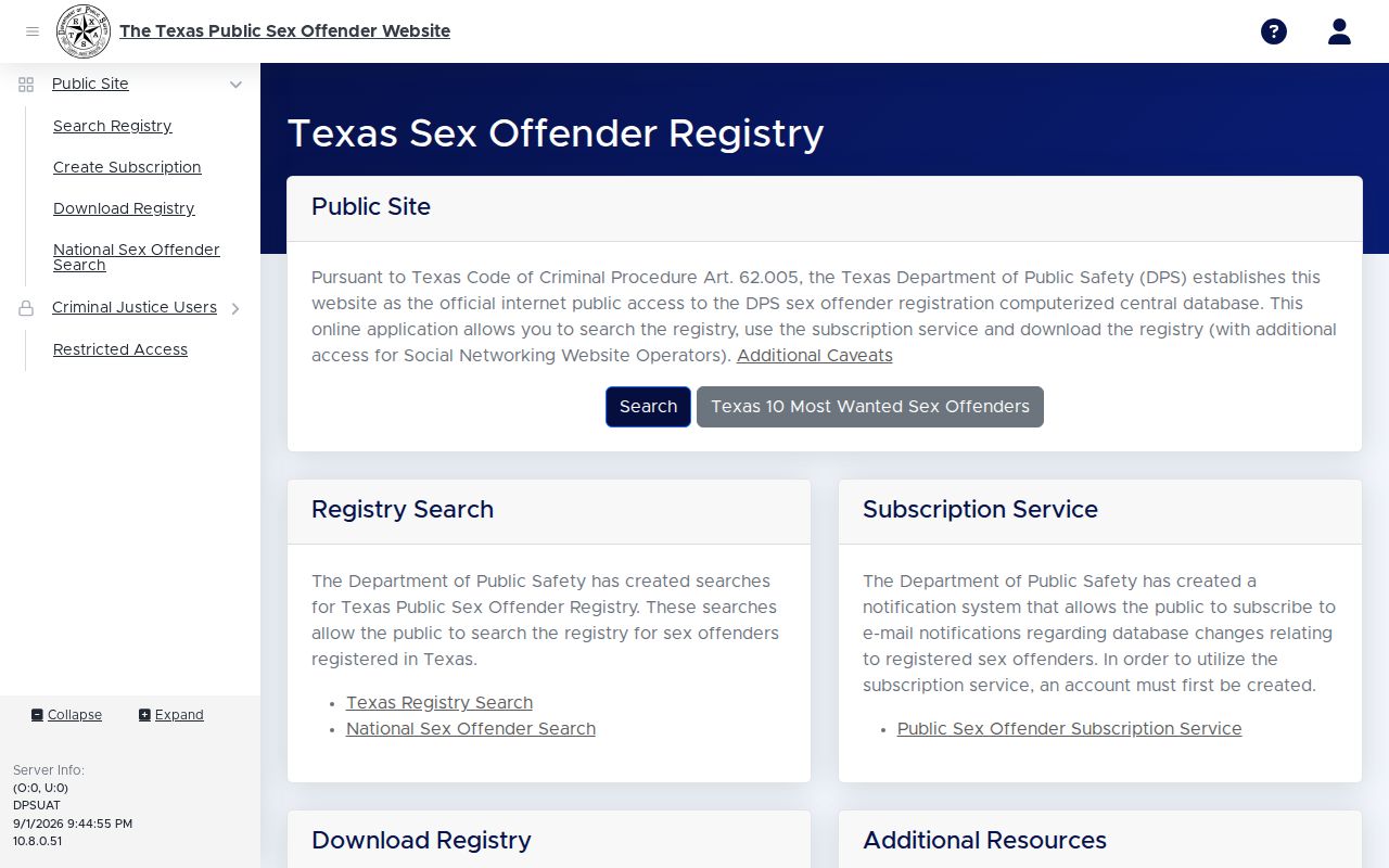 Corsicana resident lookup view of the Texas DPS public sex offender registry